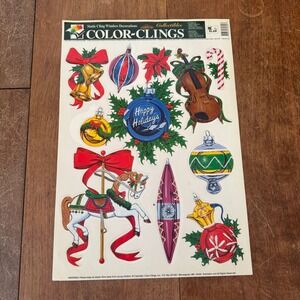 Vintage Christmas Static Cling Window Decorations Carousel Ornaments